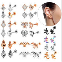 stainless steel stud earrings for women rose gold cz crystal cute stud earrings female fashion summer jewelry gift 2024 - buy cheap