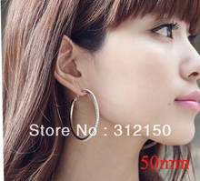 12pairs/lot 50mm Free Shipping Wholesale Fashion Earring girl's Crystal Crystal Hoop Earring Big Hoop Earring 2024 - buy cheap