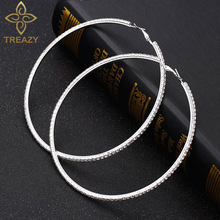 TREAZY Fashion Statement Large Circle Earrings Silver Color Rhinestone Crystal 10cm Big Hoop Earrings for Women Wedding Party 2024 - buy cheap