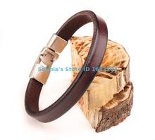 BL08 Brown New Mens Single Wrap Slim Plain Leather Cuff Bracelet Wristband New 2024 - buy cheap