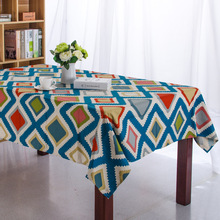 Toalha de mesa de mesa geométrica azul listrado, toalha de mesa de jantar mediterrânea grossa 2024 - compre barato