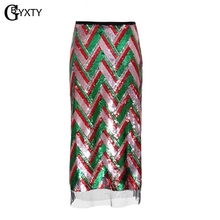 GBYXTY Ladies Elegant Mesh Patchwork Sequined Midi Skirt Women Vintage High Waist Striped Pencil Skirt saia jupe ZA815 2024 - buy cheap