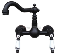 Black Oil Rubbed Bronze Swivel Spout Bathroom Basin Faucet / Wall Mounted Dual Ceramic Handles Vessel Sink Mixer Taps Wnf528 2024 - buy cheap