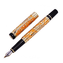 Jinhao 5000 caneta fonte de metal, luxuosa, vintage, textura de dragão, escultura, laranja & dourada, para negócios, escritório 2024 - compre barato