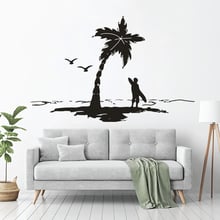 Pegatina de pared para surfista con tablas de surf, calcomanía de vinilo para pared del Hogar, baño, decoración de Gulls de mar, atardecer, arte Mural AZ711 2024 - compra barato