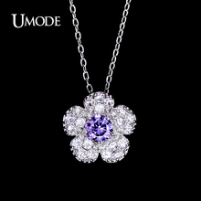 Umode новый выпустила девушки фиолетовый центр CZ камень сакура цветок кулон ожерелье цветочные вишневый ожерелье и кулон для женщин UN0088 2024 - купить недорого