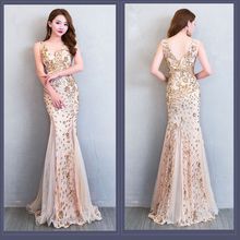 Long lace Mermaid Evening Party Dress V Neck Sexy Tulle SequinS Prom Gowns 2019 Appliques sleeveless pleated Formal Dress 2024 - buy cheap