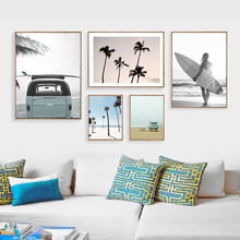 Пальмовое дерево настенное искусство спасатель пляж Холст Картина ботанические плакаты и принты доски для серфинга девушки настенные картинки для гостиной 2024 - купить недорого