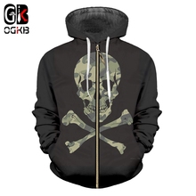 OGKB Man Winter New Black Green Stitching 3D Printed Zip Hoodies Camouflage Skull Streetwear Best Selling Large Size 6XL 2024 - buy cheap