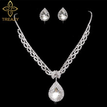 TREAZY Luxury Waterdrop Crystal Bridal Jewelry Sets Silver Color Rhinestone Necklace Earrings Wedding Jewelry Sets for Women 2024 - buy cheap