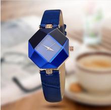 Relojes de mujer con corte de Gema geometría de cuero de cuarzo reloj de moda reloj de vestir para mujer reloj de regalo para mujer 2024 - compra barato