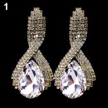 Women Sparkling Rhinestone Luxury Waterdrop Golden Tone Drop Studs Earrings hot 2024 - buy cheap