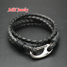 Supper High Quality 316L Stainless Steel Press Lobster Clasp Multi-layers Leather Bracelets Fashion Unisex Bangles 10pc/lot 2024 - buy cheap