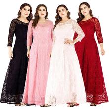 Plus Size Women Lace Long Maxi Dress Maxi Party Ball Prom Gown Hollow Out Round Collar A-line Loose Elegant Dress Fashion 2024 - buy cheap