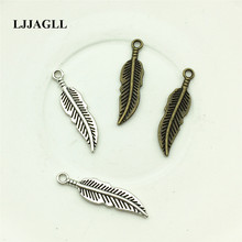 LJJAGLL-abalorios de hojas, colgante de joyería con forma de pluma, 30 Uds., Metal, Bronce Antiguo, plata, 7x30mm, bricolaje, AZW003 2024 - compra barato