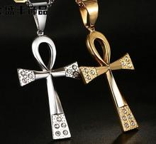 Pingente cruz do egito 64mm, pingente em cruz de aço inoxidável, colar de ouro, corrente grátis, 24 ''para mulheres e homens 2024 - compre barato