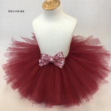New Girls Burgundy Tutu Skirt Baby Ballet Dance Pettiskirts with Satin Sequin Bow Kids Birthday Party Skirt Costume Tutu Clothes 2024 - buy cheap