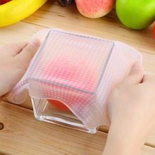 New 4Pcs Household Clear Reusable Silicone Food Wraps Seal Vacuum Cover Stretch Food Fresh Keeping Saran Wrap Kitchen Tools 2024 - buy cheap