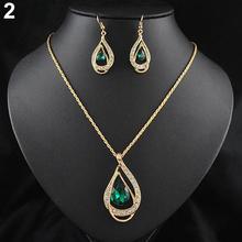 Banquet Party Jewelry Set Waterdrop Crystal Stone Earrings Pendant Necklace Golden Chain parure bijoux femme gifts for women 2024 - buy cheap