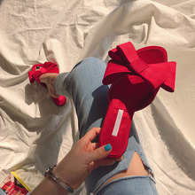 Sandálias femininas de verão com laço de seda, chinelos de dedo quadrado para mulheres, salto baixo e plano, gravata borboleta, verão, 2019 2024 - compre barato