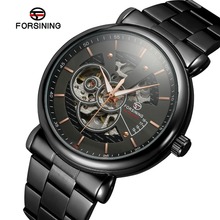 FORSINING-reloj deportivo de acero inoxidable para hombre, pulsera con movimiento automático, Casual, esqueleto, pantalla analógica, color dorado y negro 2024 - compra barato