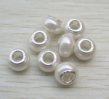 Free Shipping 8X12mm 100pcs white faux pearl big hole beads fit European bracelet DIY 2024 - buy cheap