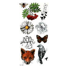 Водостойкие временные тату с птицами/лисицами/бабочками/цветами, мужские татуировки, татуировки хны, временные тату наклейки 2024 - купить недорого