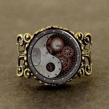 Qiyufang rings Alice in Wonderland Clock Watch yinyang Steampunk bronze Steel mood Ring xmas best friend gift man women vintage 2024 - buy cheap