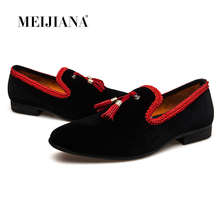 MEIJIANA Tassel Men's Loafers Moccasins Slip On Chinese style Leather Casual Shoes Male Black/Red Flats Casual Loafer Men Shoes 2022 - buy cheap