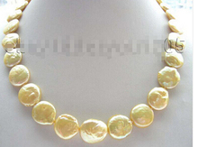 18 "genuino Natural 15mm oro collar con perlas con forma de moneda. Joyería de palabras de regalo para mujeres precio al por mayor de fábrica 2024 - compra barato