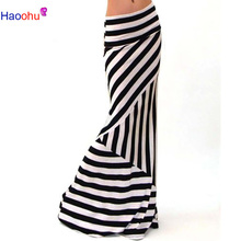 HAOOHU Fashion stripe Print Long Skirt 2018 Pencil Skirt High Waist Knit Jersey Vintage Printed Sexy Bodycon Skirt Saia Jupe 2024 - buy cheap