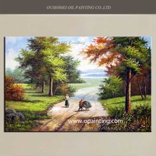 Hand Painted Wall Painting Home Decorative Classical Oil painting Tree Pictures Living Room Decor Landscape Village View 2024 - buy cheap