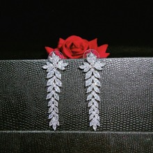Circonia cúbica de Pendientes colgantes de hoja larga para mujer, accesorios para fiesta de boda 2024 - compra barato