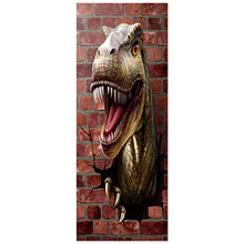 Динозавр 3d сломанной стены искусства двери наклейки животное Юрского периода большого мира аниме плакат для детской комнаты, украшенные забавной аппликацией обои 77*200 см 2024 - купить недорого