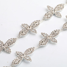 5Yards/lot four leaves silver plated rhinestone crystal trim for wedding dresses 2024 - buy cheap