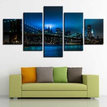 Frame Canvas Modular HD Print 5 Pieces Building Bridge City Night View Paintings Decor Living Room Wall Home Modern Pictures Art 2024 - buy cheap