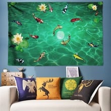 Tapiz de flor de loto de estanque transparente para colgar en la pared, tapiz grande de Mandala, decoración envolvente de peces dorados, tapices Hippie bohemios grandes 300 2024 - compra barato