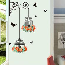 1pc videira flor pássaro birdcage decalque da parede adesivo de papel decoração casa vinil mural arte 2024 - compre barato