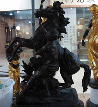 As crônicas voge gem s0665 decoração de arte ocidental bronze de cobre estatueta base de mármore estátua de cavalo homem escultura 2024 - compre barato