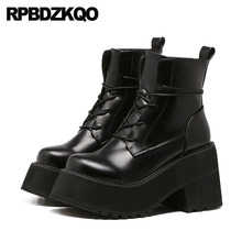 Black Women Autumn Round Toe Short Ankle Female Shoes Lace Up 2021 Fall Harajuku High Heel Chunky Platform Gothic Boots Punk 2024 - buy cheap