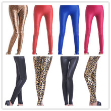 Calça feminina couro elástica cintura alta, peça calça feminina couro pu azul preta vermelha rosa leopardo 2024 - compre barato