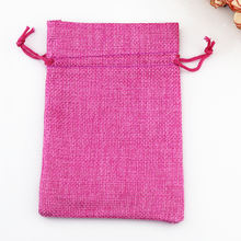 wholesale 50pcs/lot Hot Pink linen jute bag 7*9cm small drawstring pouch charms jewelry packaging bags cute Wedding gift bag 2024 - buy cheap
