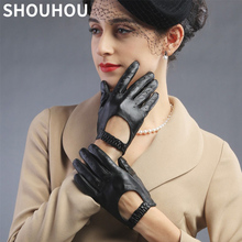 SHOUHOU 2018 women genuine leather gloves mittens spring autumn women driving gloves fashion touch screen gloves 2024 - buy cheap