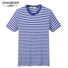 Striped Mens T-shirt Short Sleeve 2018 Summer Hi-street Oversized Tshirt Cotton Tee Shirts Navy O-Neck T-shirt Men's Clothing 2024 - buy cheap