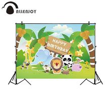 Allenjoy фон для фотосъемки на день рождения с изображением животных льва панды слона кокосового дерева фон для детской фотостудии 2024 - купить недорого