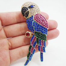 Beautiful Parrot Bird Brooch Pin Multi-color Rhinestone Crystal Gold-Tone 2024 - buy cheap