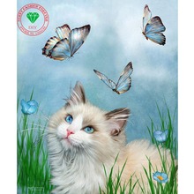 DIY Rhinestones diamond painting Cat cross stitch plastic crafts unfinished full round diamond embroidery Cat & Butterfly 2024 - buy cheap