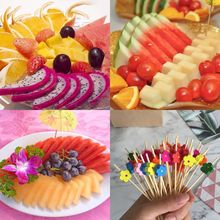 100pcs Flower Food Picks Dessert Buffet Fruit Salad Fork Cake Muffin Party Vegetable Sticks Cocktail Toothpicks Cake Sign 2024 - buy cheap