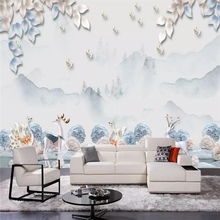 Decorative wallpaper Modern fashion small fresh style relief deer tree watercolor mountain leaf bird background wall painting 2024 - buy cheap
