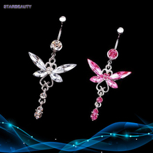 Piercing en forma de mariposa para el Ombligo, Piercing para el Ombligo con cristales, color blanco y rosa 2024 - compra barato